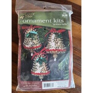 Sulyn Holiday Golden Bells Christmas Ornament Kit uses Beads/Sequins Makes 3 New